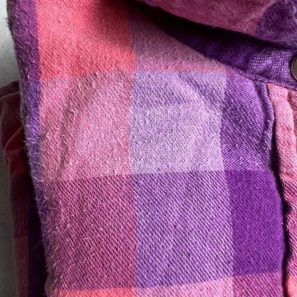 L.L. Beans girls pearl snap large 14/16 fleece lined flannel shirt Purple Pink - Picture 8 of 8